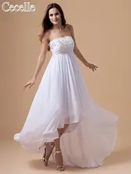 2019 летние белые шифоновые для беременных Пляжные Свадебные платья Высокое Низкое для возлюбленной в стиле ампир с бисером Свадебные