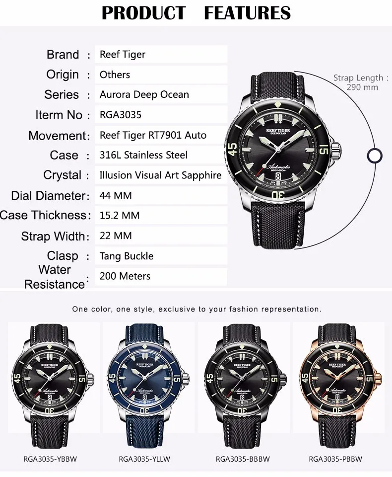 Reef Tiger/RT супер светящиеся часы для дайвинга 200 м Водонепроницаемые Мужские аналоговые автоматические часы с синим циферблатом нейлоновый ремешок RGA3035 SINOWATCH