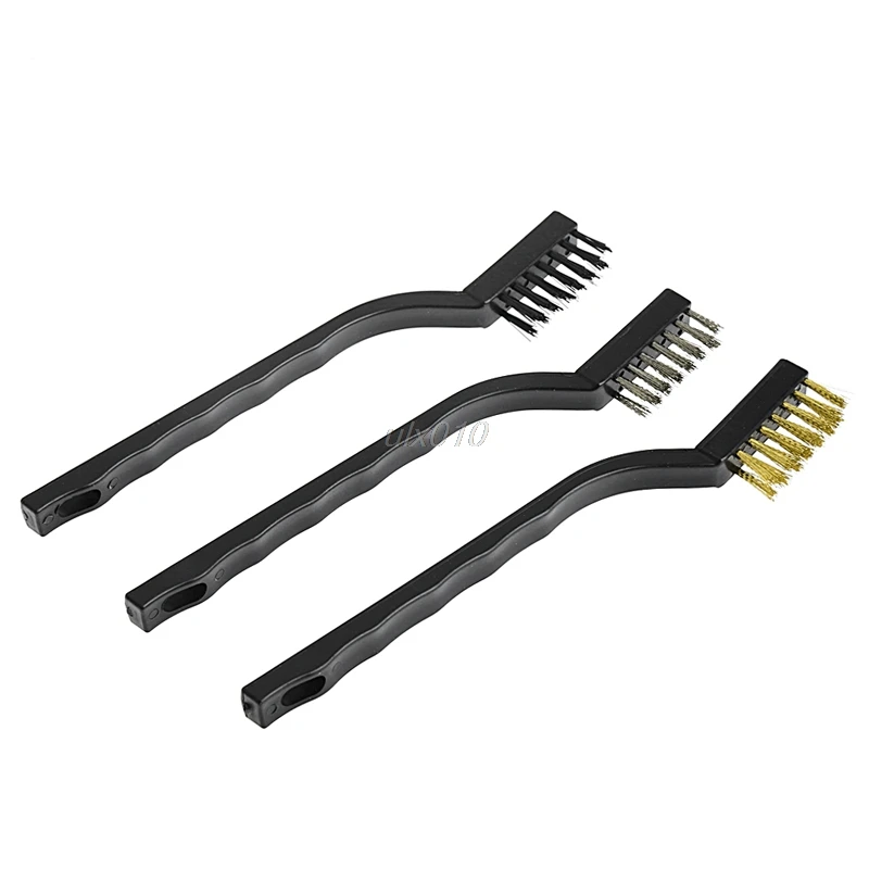 

3Pcs Mini Wire Brush Steel Brass Set Nylon Cleaning Polishing Detail Metal Rust S08 Drop ship