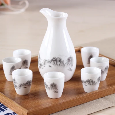Винтажный керамический горшок, Набор чашек, Флагон, ликер, чашки, набор, японский саке, винный набор - Цвет: Синий