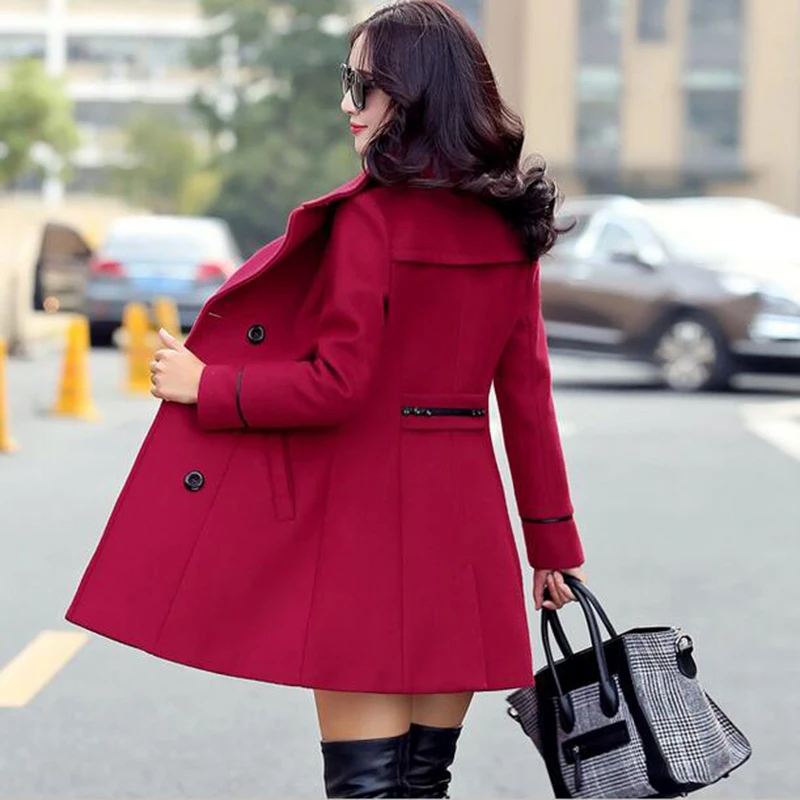 Autumn winter 2018 new fashion women's wool coat double breasted coat elegant bodycon cocoon wool long coat tops LU308