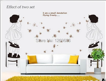 

Free Shipping Of Small Dandelion Fly Freely Little Girl Chair Removable PVC Wall Stickers Decoration For Living Room Bedroom