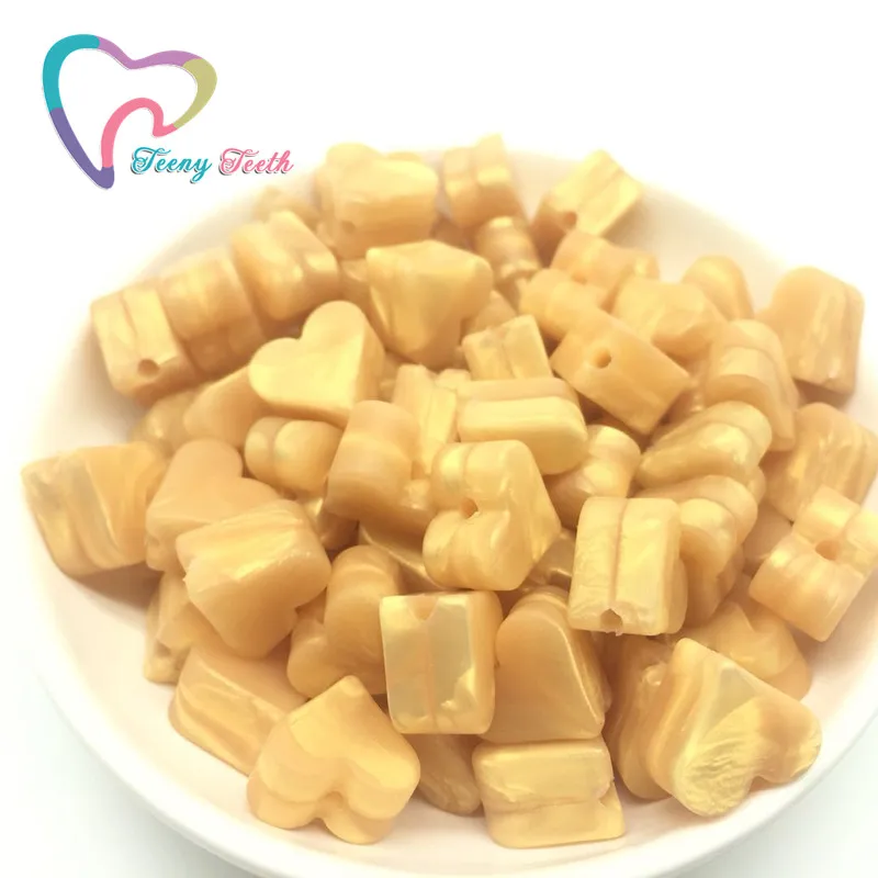 

Teeny Teeth 10 PCS Gold Cute Little Heart Beads Silicone Hearts BPA Free Teething Bead For Baby Teething Toys Jewelry Supplies