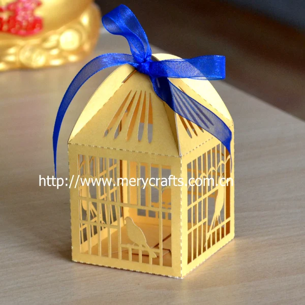 laser cut birds cage favor box wedding, wedding party favors gold cage
