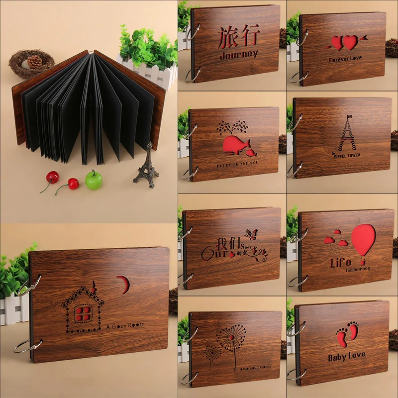 2017 NEW Mahogany DIY Photo Album fotografia with Large Hoop Handmade