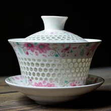 300 мл китайский Стиль Керамика полые Gaiwan большой Ёмкость Посуда для напитков офис мастер Чай миска с крышкой блюдце комплект Книги по искусству Утварь чай горшок