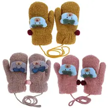 Зима, детский мультяшный медведь, перчатки, теплые, для мальчиков и девочек, ветрозащитные, ручная муфта, модные, для детей, полный палец, вязаные, варежки, лыжные перчатки