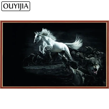

OUYIJIA White Horse And Wolves Animal 5D Diamond Painting Mosaic Cross Stitch Handmade Rhinestone Decoration Diamond Embroidery