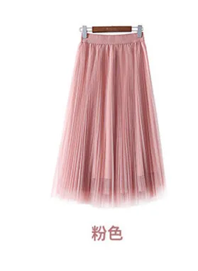 Половина-Длина юбки для Для женщин в, тонкий и тонкий, длинная юбка, большой юбка с сеткой, плиссированные фея Юбка из сетчатой ткани - Цвет: Розовый