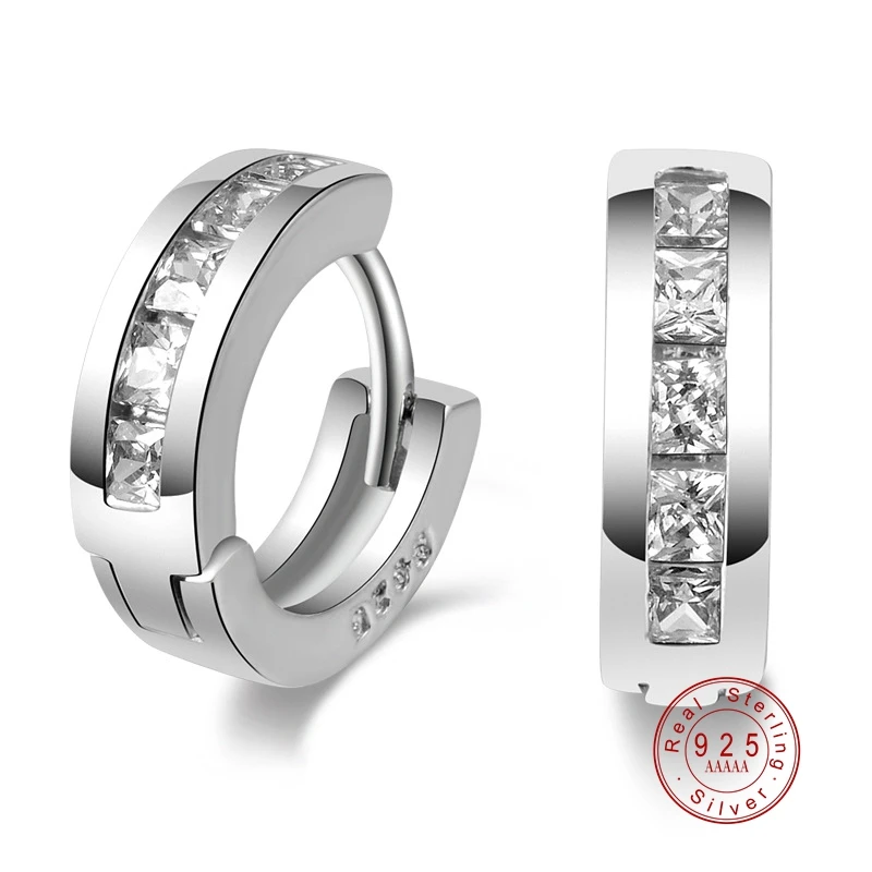 Модные 925 пробы серебряные серьги-гвоздики ювелирные изделия Роскошные Стразы инкрустированные простые серьги с застежкой для женщин девушек ювелирные изделия