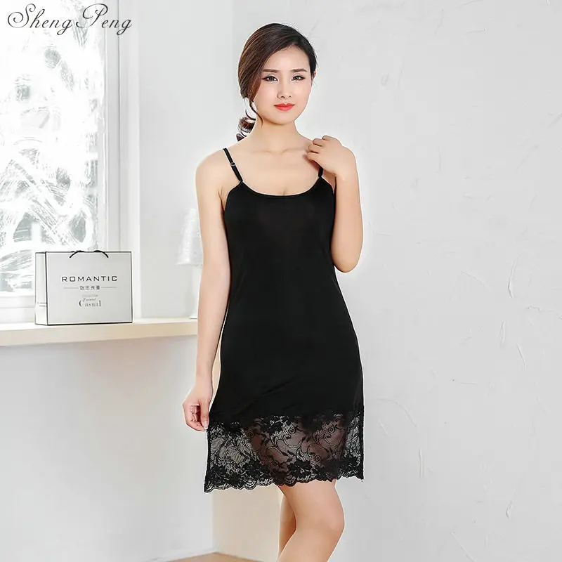 2018 autumn sexy black and white lace women's full slips sexy modal ladies full slips Female Petticoat Slip Woman V1181