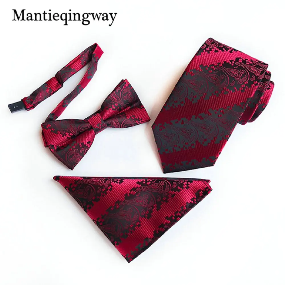 Mantieqingway 8 см Полосатый носовой платок набор галстуков для мужчин полиэстер Пейсли Цветочный галстук с рисунком наборы с платком для свадьбы - Цвет: 26