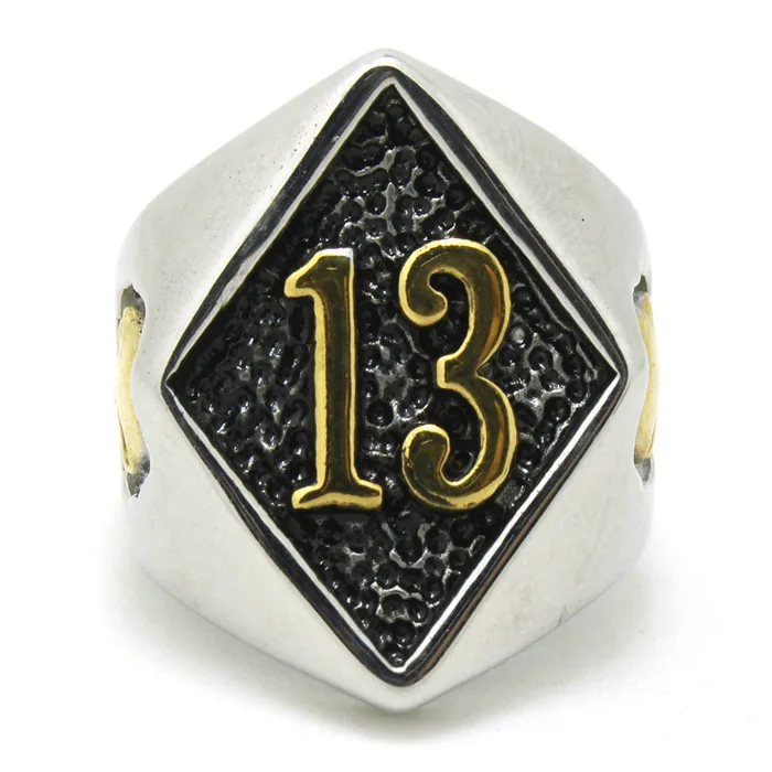 

size 8 to 20 Golden Skull Lucky 13 316L Stainless Steel Cool Skull Golden Punk Ring