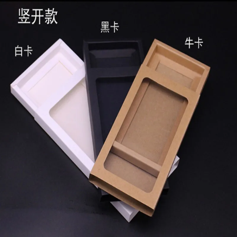 

10pcs Black white Kraft paper drawer box with pvc Window phone case packaging gift packing paper window box