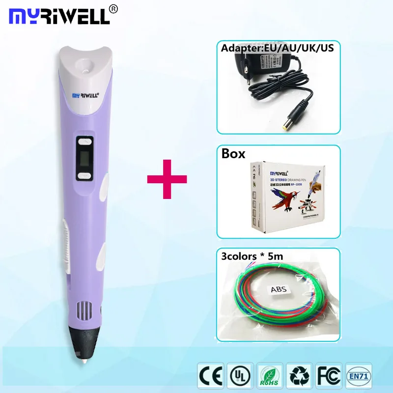 Myriwell 3d Ручка rp-100b и 20 цветов 1,75 мм 3d нить с бесплатной pla 3d ручка 3 d ручка 3d Ручка умный ребенок подарок игрушки 1,75 мм - Цвет: only  purple