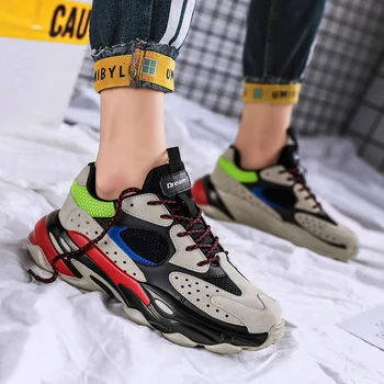 

2019 Sneakers Men Sport Shoes Lace-Up Beginner Outdoor Lightweight Rubber Fashion Mesh Four Seasons Round Cross Male Trainers