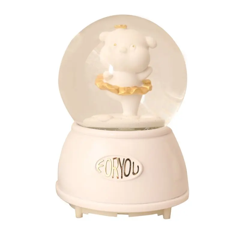 

Creative Pig Crystal Ball Snow Rotating Music Box Ornaments Light Music Box Water Polo Crafts Home Decor Kids Birthday Day Gifts