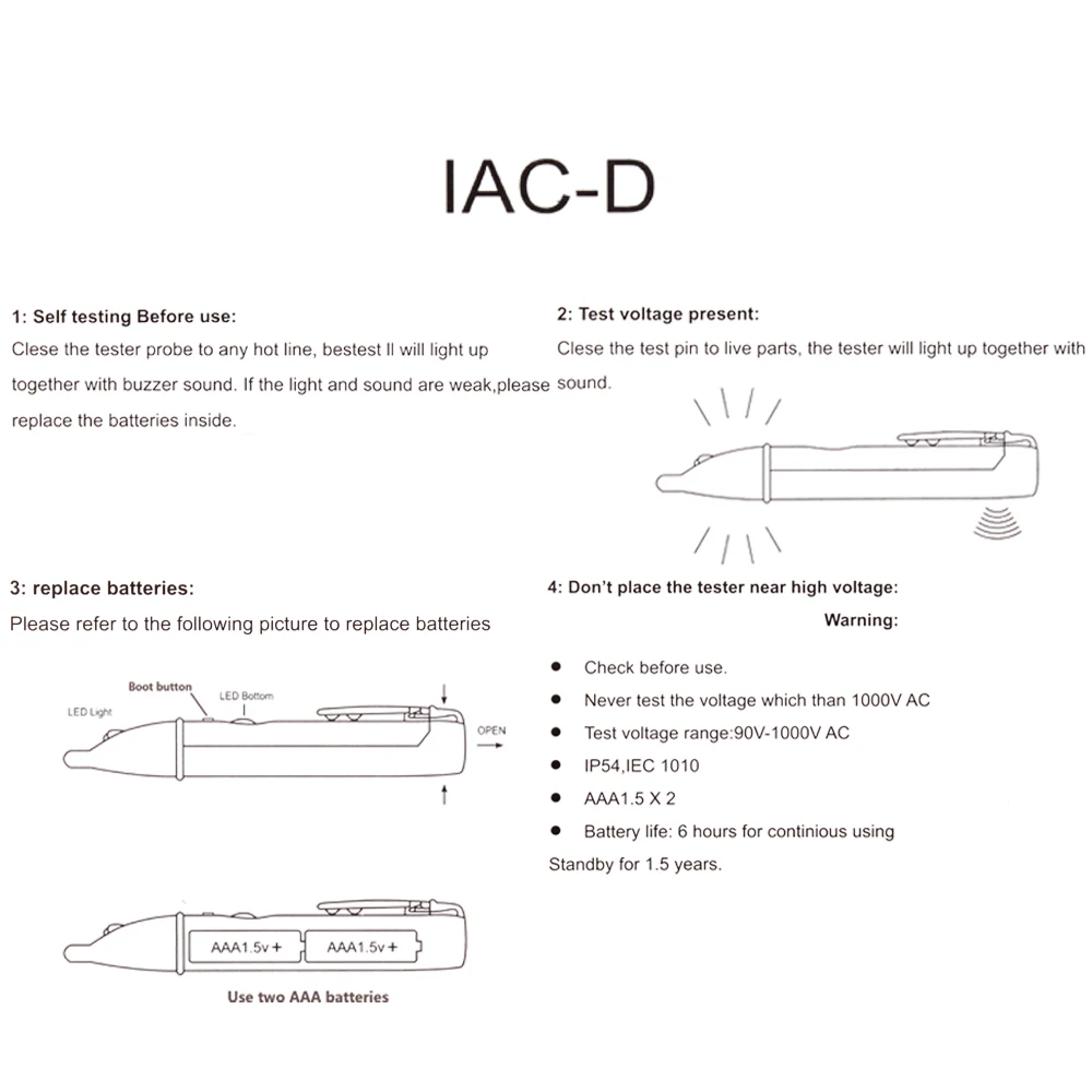 Измеритель напряжения AC DC детектор NCV не контактный тестер ручка Вольт Датчик Электрический тест карандаш 90 В до 1000 В чувствительность вольтметр