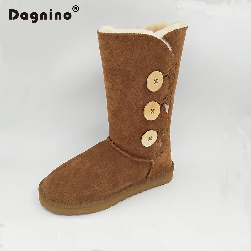 DAGNINO Original Brand Australia Classic Three Button Snow Boots Women's Genuine Cowhide Leather Winter Warm Shoes Botas Mujer