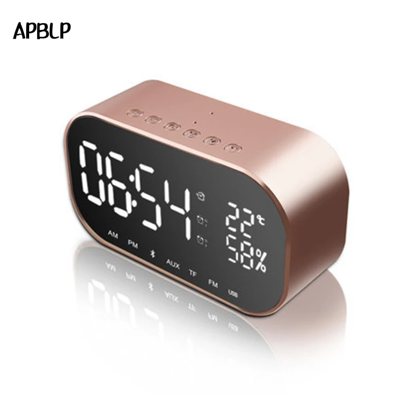 Wireless Bluetooth Speaker Aux USB FM Radio Music Player LED Mirror Alarm Clock