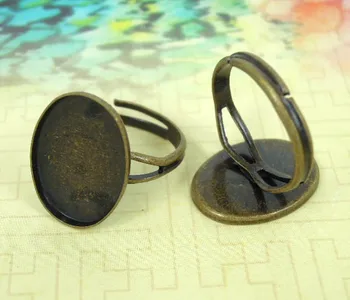 

Blank Ring Bases with Oval Bezel Tray Antique Bronze tone Plated Glass Cabochon Adjustable Ring Settings DIY Findings Wholesale