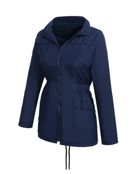 

Top Quality Womens Hooded Zip Up Waist Waterproof Active Rain Jacket Coat