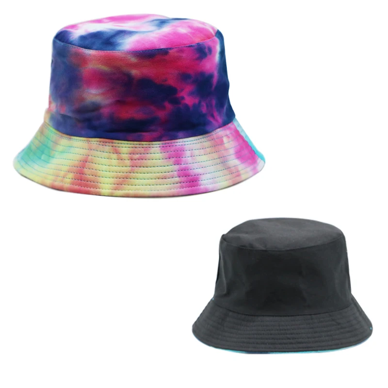 

Spring And Summer Tie-Dye Colorful Bucket Caps Famous Features Sun Hat Double-Sided Wear Cap Couple Flat Fisherman Hat
