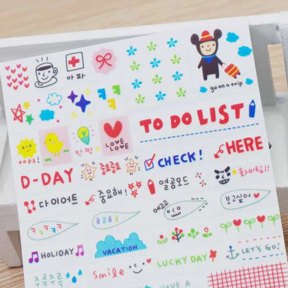 6pcs Stickers Book Decoration Accessory Cute Drawing Market Diary Transparent Scrapbooking Calendar Album Deco Sticker