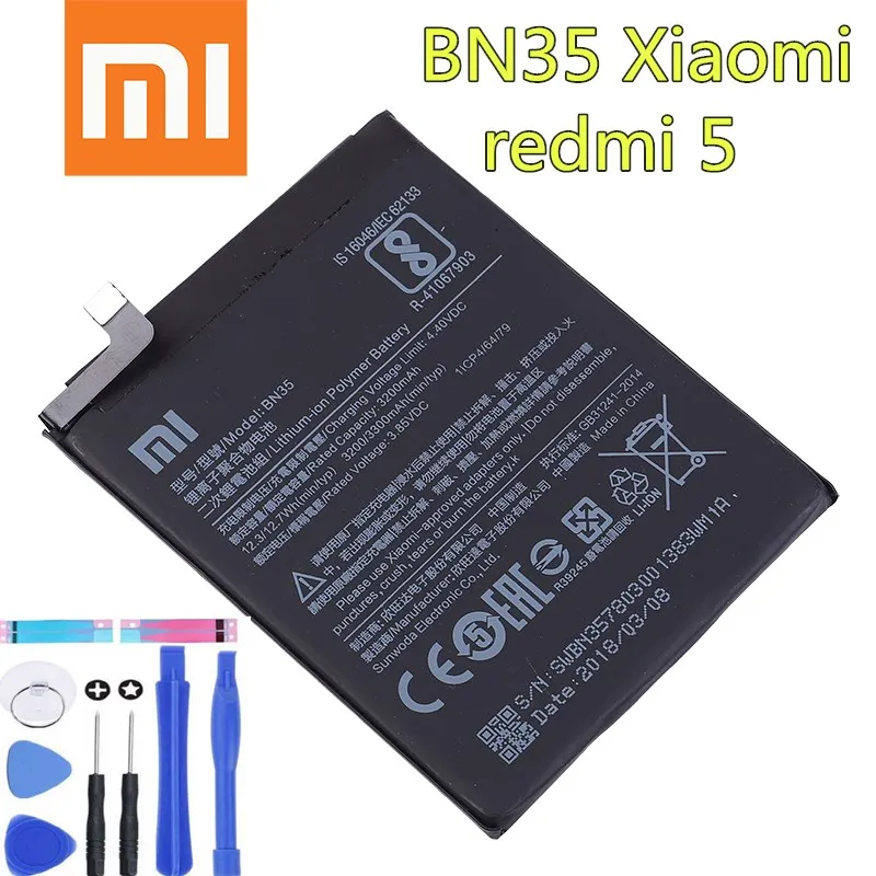 Xiao mi Оригинальный аккумулятор для телефона BN35 Red 5 7 &quotЗапасная батарея 3200 мАч