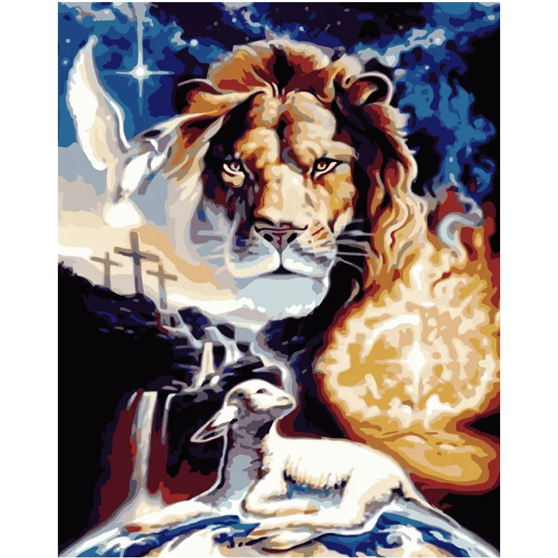 Painting By Numbers DIY Dropshipping 40x50 50x65cmMeek lion and meek sheep Animal Canvas Wedding Decoration Art picture Gift | Дом и сад