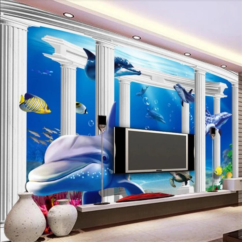 Beibehang подводный мир 3D дворец Роман Дельфин ТВ стены Пользовательские большой росписи зеленый обои papel де parede para кварто