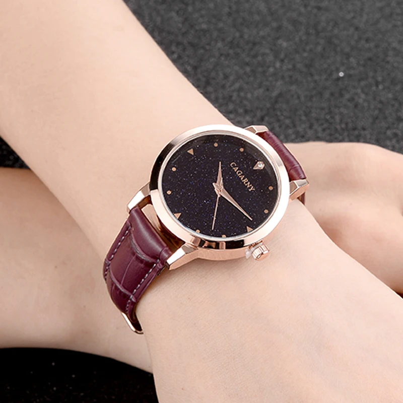 luxury brand cagarny quartz watch for women blue sky dials creative casual ladies watches rose gold case drop shipping (33)