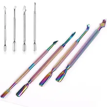 Маникюрный набор, набор для ухода за ногтями, педикюрные инструменты, двусторонний инструмент для удаления кутикулы, Радужный инструмент из нержавеющей стали для дизайна ногтей
