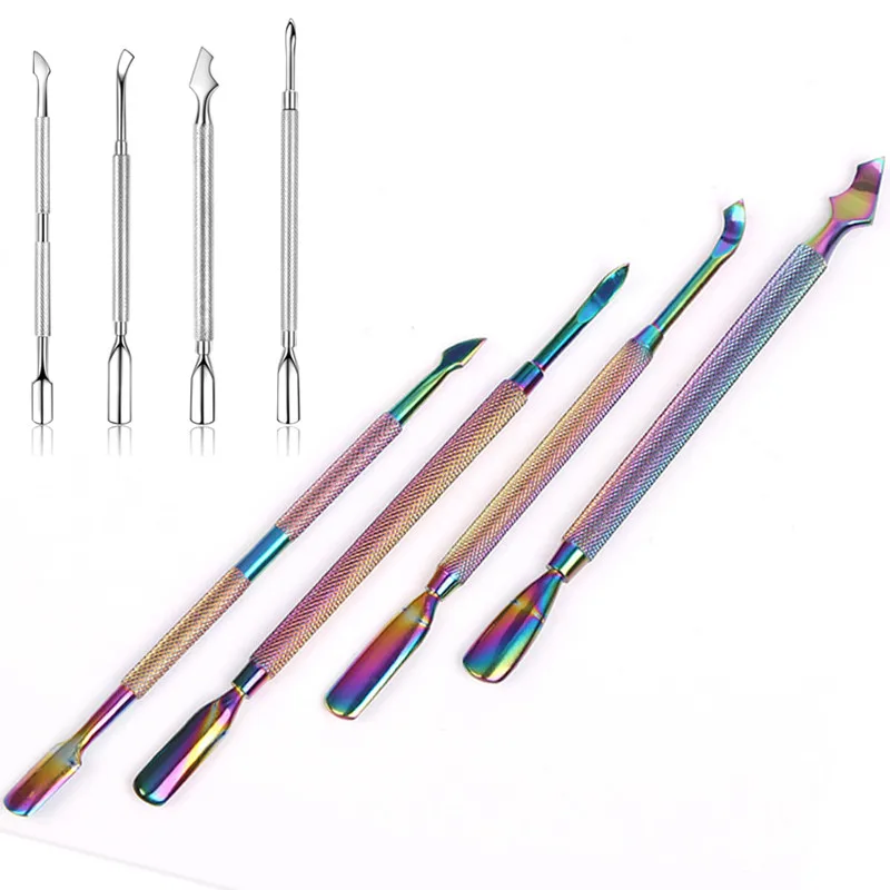 

Manicure Set Kit For Nails Care Pedicure Tools Dual-ended Nail Cuticle Pusher Remover Rainbow Stainless Steel Tool For Nail Art