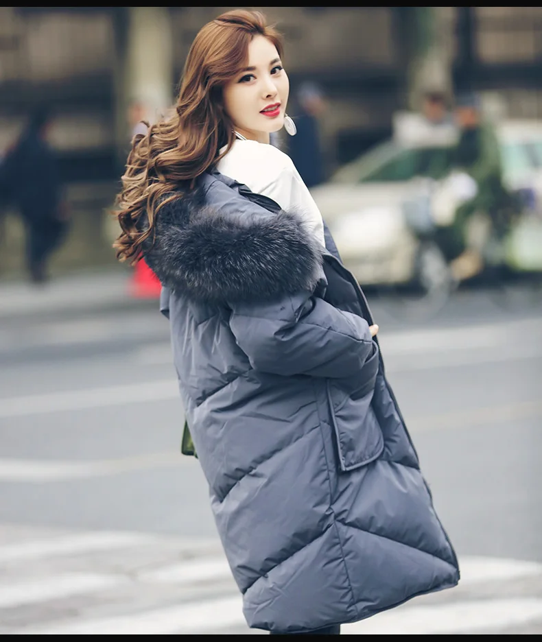 Women Winter Down Jacket Overknee Long Padded Parkas Hooded Real Fur Collar Loose Down Coats Korean Women 2018 Big Pockets AS016 (18)