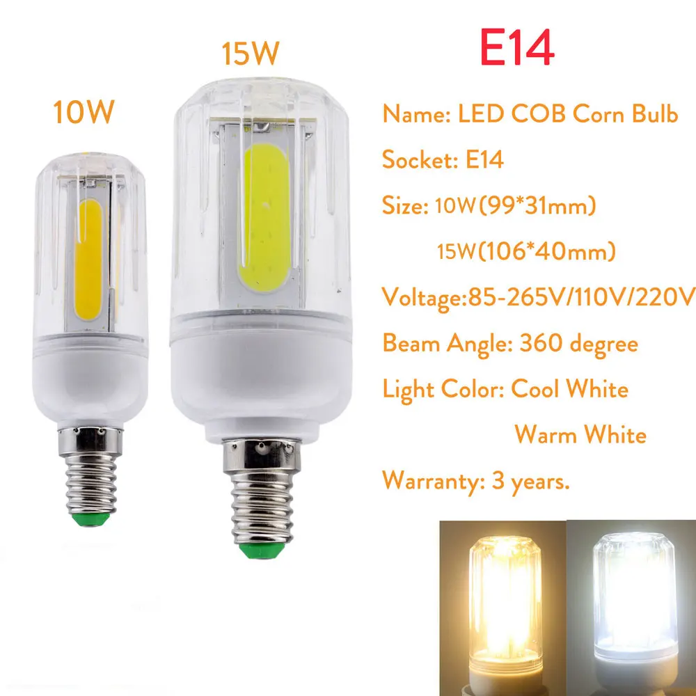 10 шт. светодиодный COB кукурузный светильник E14 E12 B22 E26 светодиодный светильник люстра для светодиодное освещение для дома лампа Замена 60 Вт 100 Вт галогенная 85-265 в - Испускаемый цвет: E14 85-265V
