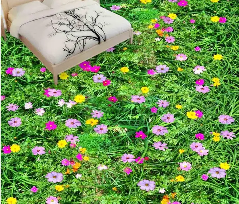 

Custom pvc flooring roll Flowers full of green wallpaper murals 3d floor tiles photo wall mura self adhesive flooring