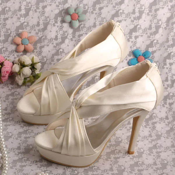 

(20 Colors)Wedopus Brand Name Ivory Women Heeled Sandals Beige Summer Shoes Platform