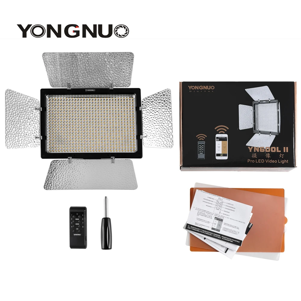 Yongnuo YN600 II YN600L II 5500K LED Video Light+ Falcon Eyes AC Adapter Set Support Remote Control by Phone App for Interview