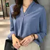 office Lady Chiffon Blouse Shirt Summer Blouse Tops Long Sleeve V Neck Female Blouse 3