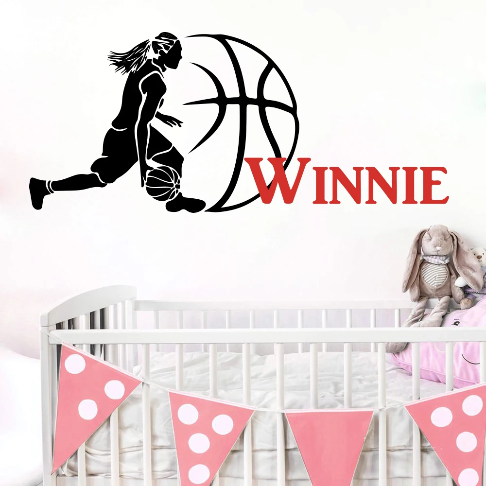 Custom Name Basketball Girl Wall Decal Girl Room Kids Room Personalized Name Jordan Basketball Sport Wall Sticker Bedroom Vinyl (3)