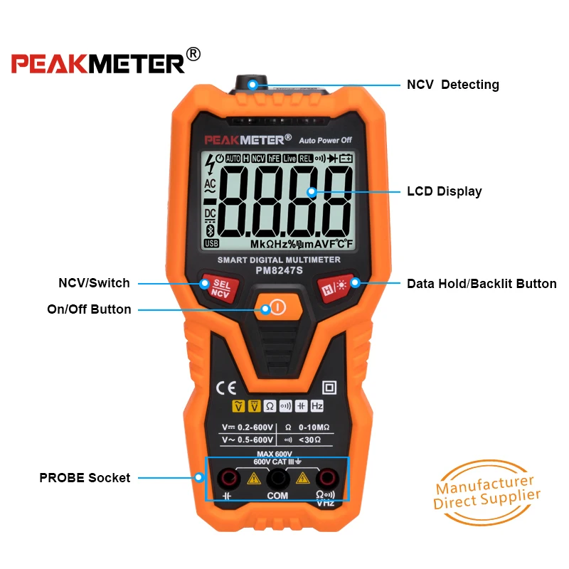 SHGO PEAKMETER PM8247S Smart Auto диапазон Professional Цифровой мультиметр Вольтметр с НТС частота