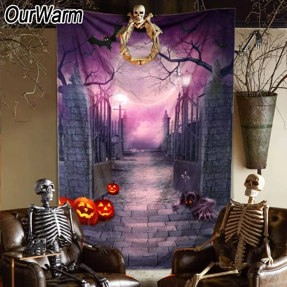 OurWarm 150*220cm Halloween Party Backdrop Pumpkin Lamps Easy Halloween