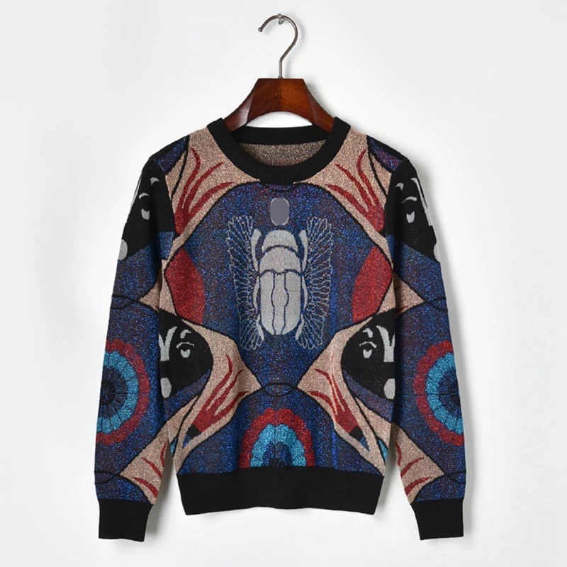 

Women's new embroidered abstract pattern long sleeve pullover sweater for 2019