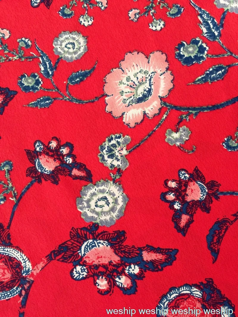 red flowers vintage fabric Retro style fabric Calico Jacquard weave