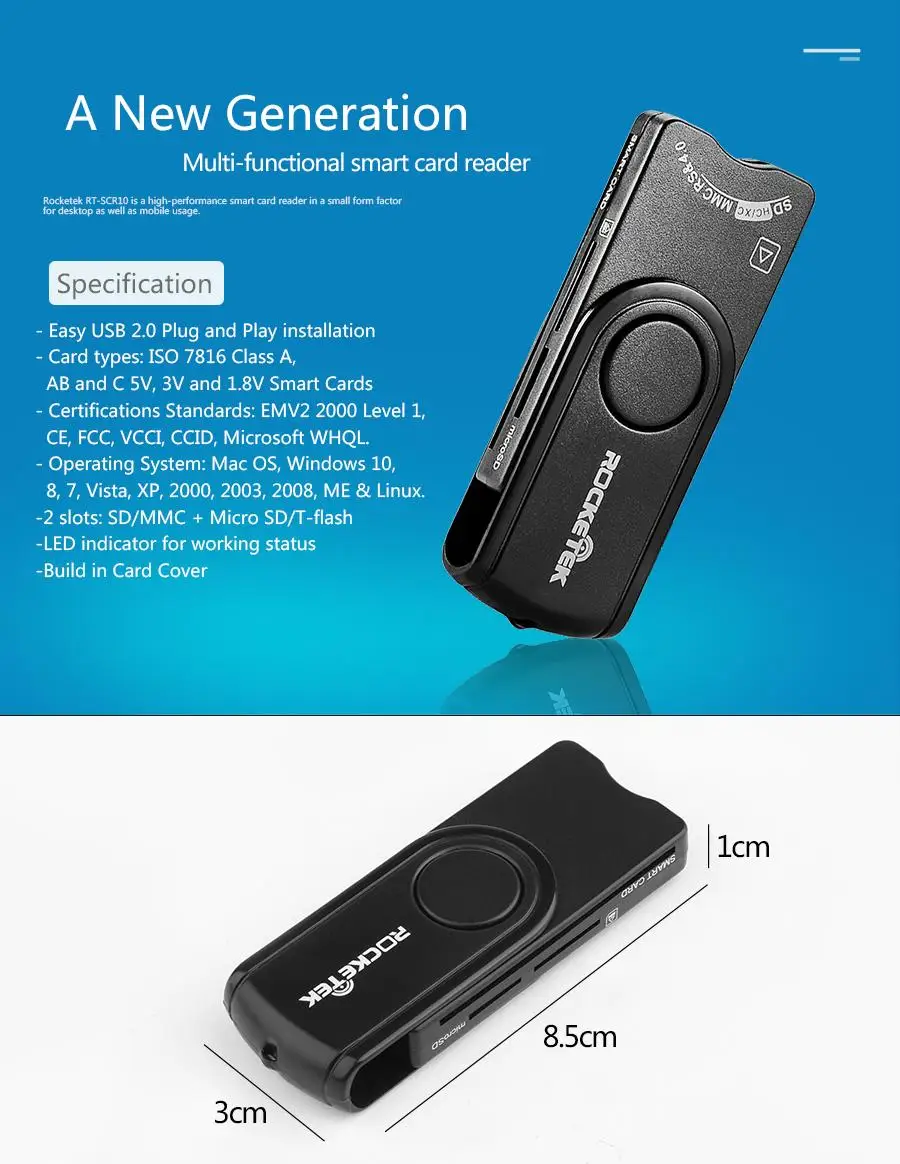 Rocketek USB 2,0 multi смарт-карт SD/TF MS M2 памяти micro SD, ID, банковские карты, sim cloner разъем адаптера pccomputer