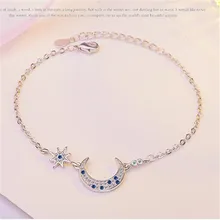 LULU-PIG Горячая 925 Чистое серебро, японский и корейский стиль, звезда и луна браслет, прекрасный и сладкий циркон браслет SL035