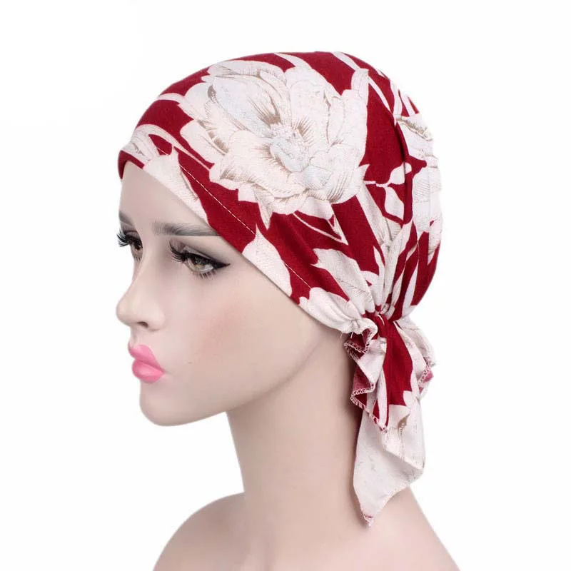 

2018 Women cotton Bandana Scarf Pre Tied Chemo Hat Beanie Turban Headwear for Cancer Patients Ladies Turbante