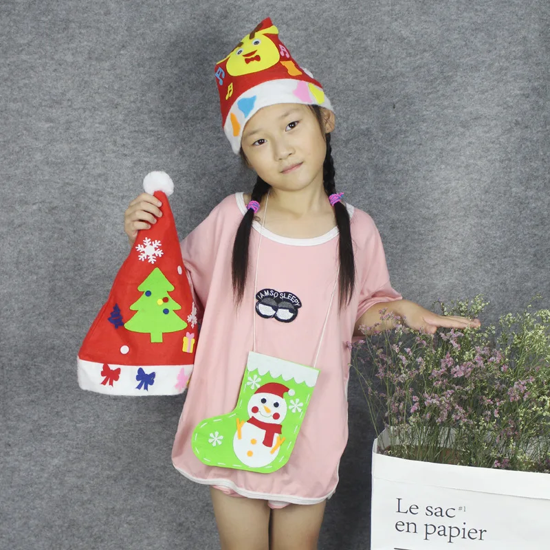 

6/ PCS Christmas decorations diy Christmas hats children adult non-woven cartoon head hat material package Christmas gifts