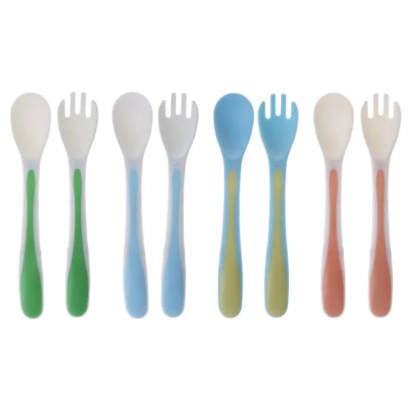 1 Set Fork Spoon Baby Dishes Cutlery Training Feeding Practice Utensils Professional Food Soap Noodles Fruit Long Handle Spoons | Мать и